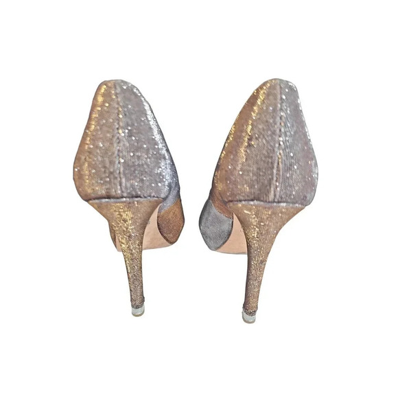 Badgley Mischka Metallic Silver Gold Peep Toe Glitter Pumps Size 9 - Picture 5 of 6
